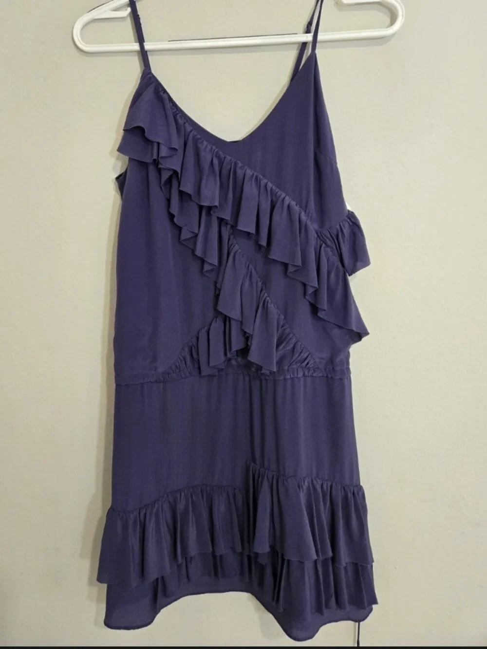 Banana Republic 100% Silk TieredRuffe Cami Mini Dress size XS Deep purple/blue